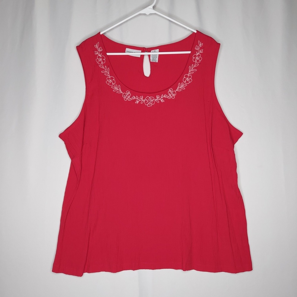 Jaclyn Smith‎ Tank Top Women 3X Red Crinkle Embroidered Keyhole Beach Class